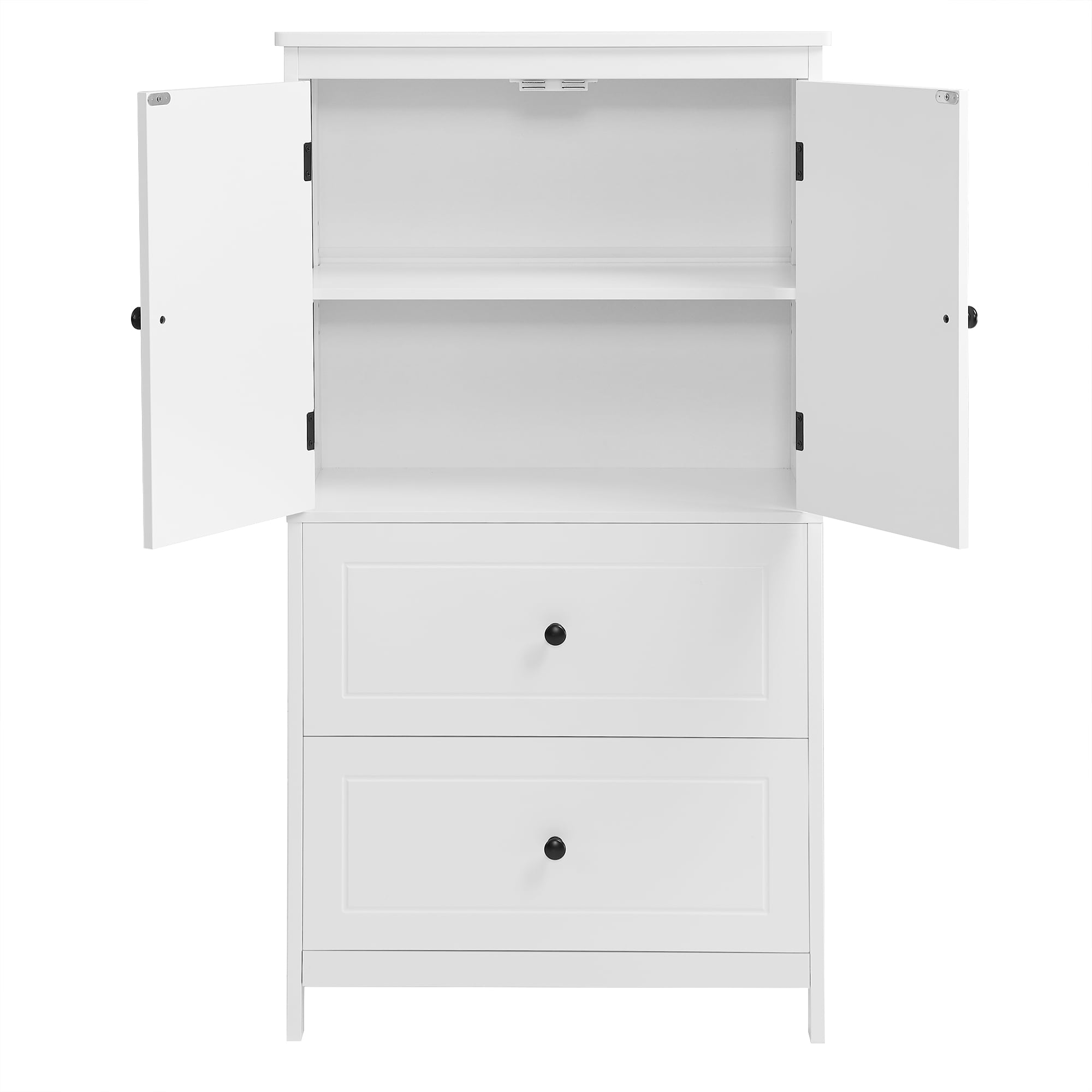 Aukfa 43.3" Tall Wood Storage Cabinet with Two Doors and Adjustable Shelves for Bathroom Kitchen, White