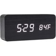 thumbnail image 1 of Reloj digital de madera: reloj despertador LED multifuncional con Visualización de hora/fecha/temperatura y control de voz Negro, 1 of 5