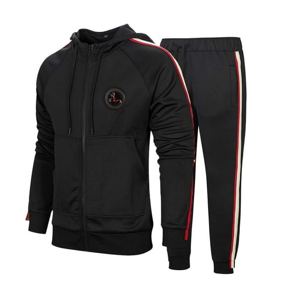 MANTORS Survêtement Athlétique à Capuche pour Hommes Fermeture Éclair Complète Jogging Décontracté Gym Survêtements Noir-2TG