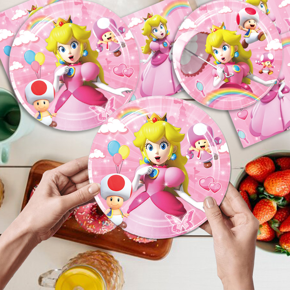 41Pcs Princess Peach Party Tableware Birthday Party Decorations Princess Themd Party Supplies Set  1 Tablecloth, 10 Plates 7",10 Plates 9", 20 Napkins for Girls Birthday Party Baby Shower - image 4 of 7