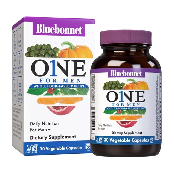 Bluebonnet One for Men Whole Food-Based Multiple, Daily*, Iron Free, 30 Days