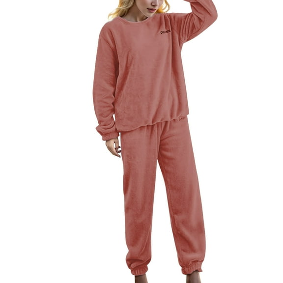 Hauaitttt Women's Warm Set Classic Coral Home Set Autumn and Winter Outwear Pajamas Pajamas and Pants Set Womens Lightweight Pajamas Set Warm Pajama Set for Women Top Pajama Set for Women Nightdress