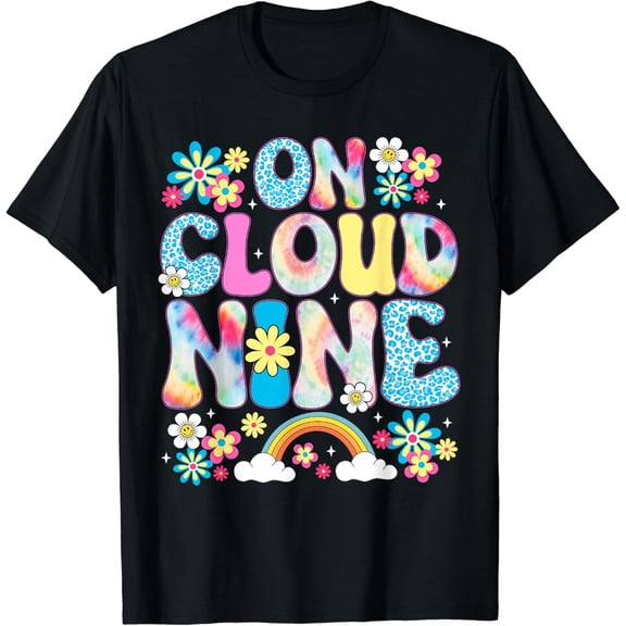 Retro On Cloud Nine Flower Happy 9Th Birthday 9 Years Old T-Shirt
