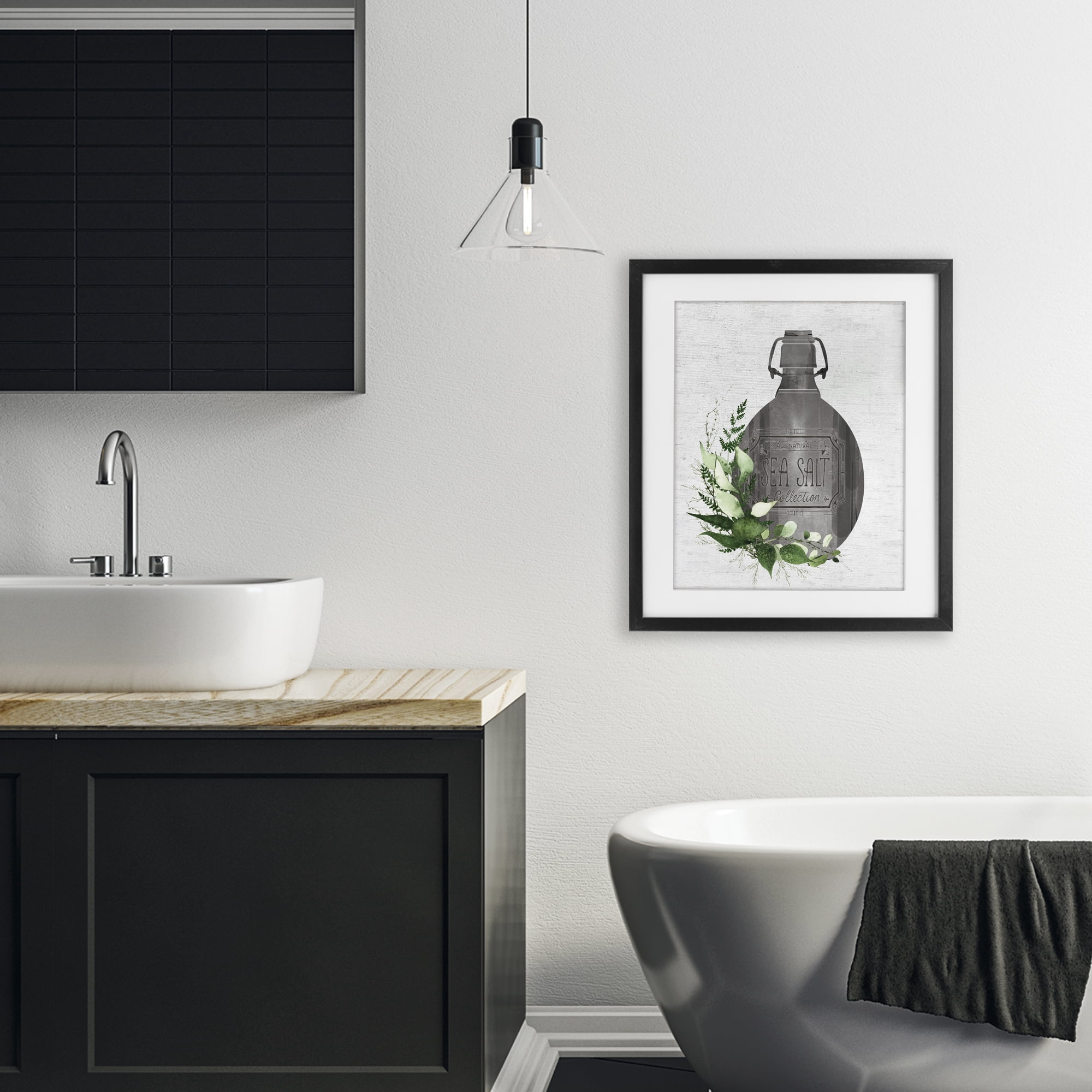 Vintage Bottle with Bathroom Herbs Black Framed Print Under Glass, design by Lettered and Lined