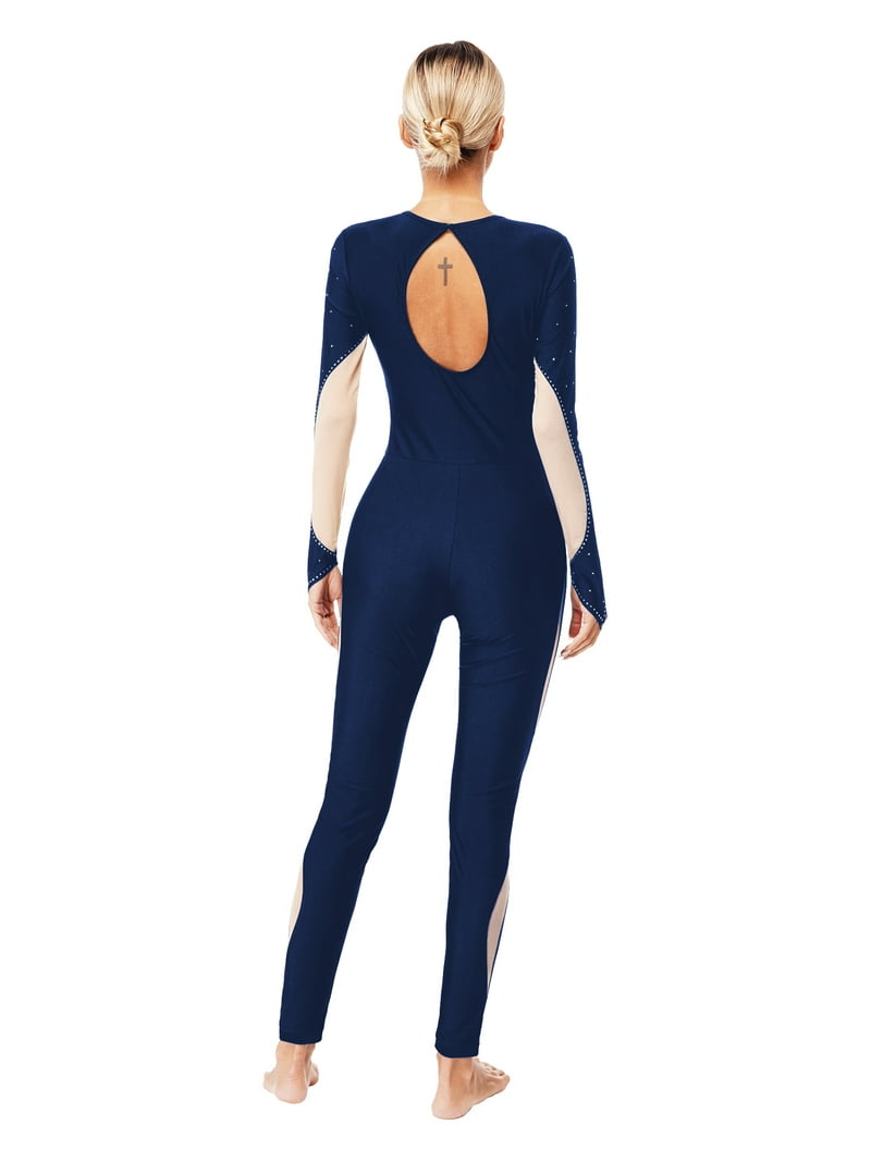 Zaldita Women's Full Body Long Sleeve Rhinestone Unitard One Piece