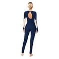 thumbnail image 2 of Zaldita Women's Full Body Long Sleeve Rhinestone Unitard One Piece Skating Dance Gymnastics Bodysuit Navy Blue XXL, 2 of 7
