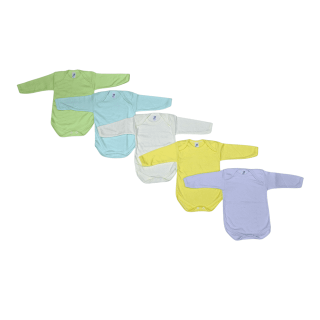 Paquete con 5 Pañaleros Tipo Manga larga Extra Suaves para Bebé combinación de colores pastel, Baby Planet México, Talla 2 a 4 Años, 100% Algodón.