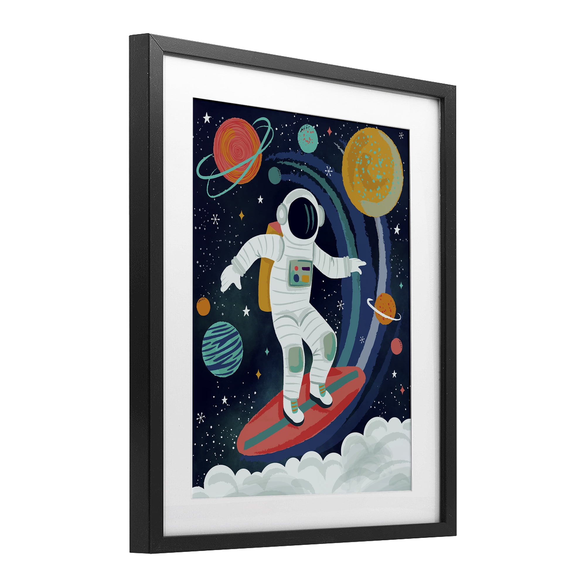 Stupell Industries Surfing Astronaut Beyond Space Black Framed Print Under Glass, design by Lisa Perry Whitebutton