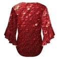 thumbnail image 6 of Red Paillette Sequin Pattern Women's V-Neck Blouse With 3/4 Ruffled Bell Sleeves Casual Top Ladies Blouses, 6 of 7