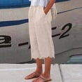 thumbnail image 2 of vdgthytj Casual Capris for Women High Waist Straight Leg Loose Fitted Petal-Shaped Cuffs Summer Beach Capris with Pockets, 2 of 5