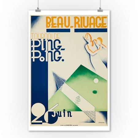 Switzerland - Beau - Rivage - Ping - Pong - (artist: Boost c. 1932) - Vintage Advertisement (9x12 Art Print, Wall Decor Travel