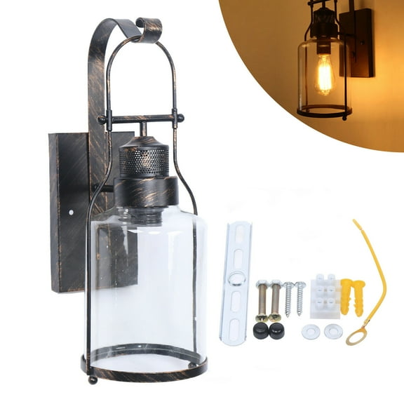 Fichiouy Retro Lantern Sconce Glass Shade Wall Light Loft Wall Lamp Indoor Light Fixture