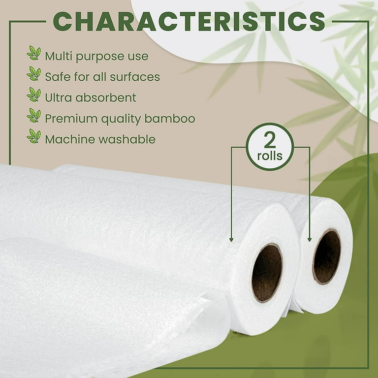 Bamboo Paper Towels Reusable Washable, 2 Rolls 1 Year Supply & Natural  Loofah Scrubber Sponges For Kitchen, Eco Friendly Paper Towel Alternative  For Heavy Duty Cleaning