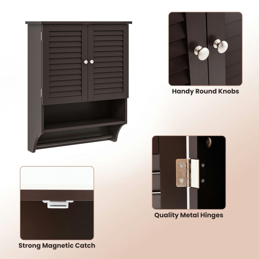 Finihen Bathroom Wall Cabinet, Wall Mounted Bathroom Cabinet, Medicine Cabinet, 2-Doors Bathroom Wall-Mounted Medicine Cabinet with Towel Bar, for Bathroom, Brown Finihen Bathroom Wall Cabinet, Wall Mounted Bathroom Cabinet, Medicine Cabinet, 2-Doors Bathroom Wall-Mounted Medicine Cabinet with Towel Bar, for Bathroom, Brown