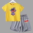 thumbnail image 3 of Conjunto de 2 piezas de camiseta de manga corta y pantalones cortos con estampado de anime de verano para niños y niñas, ropa informal de cuello redondo, 3 of 5