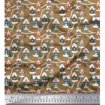 Soimoi Poly Georgette Fabric Tree & House Architectural Print Sewing Fabric Yard 42 Inch Wide