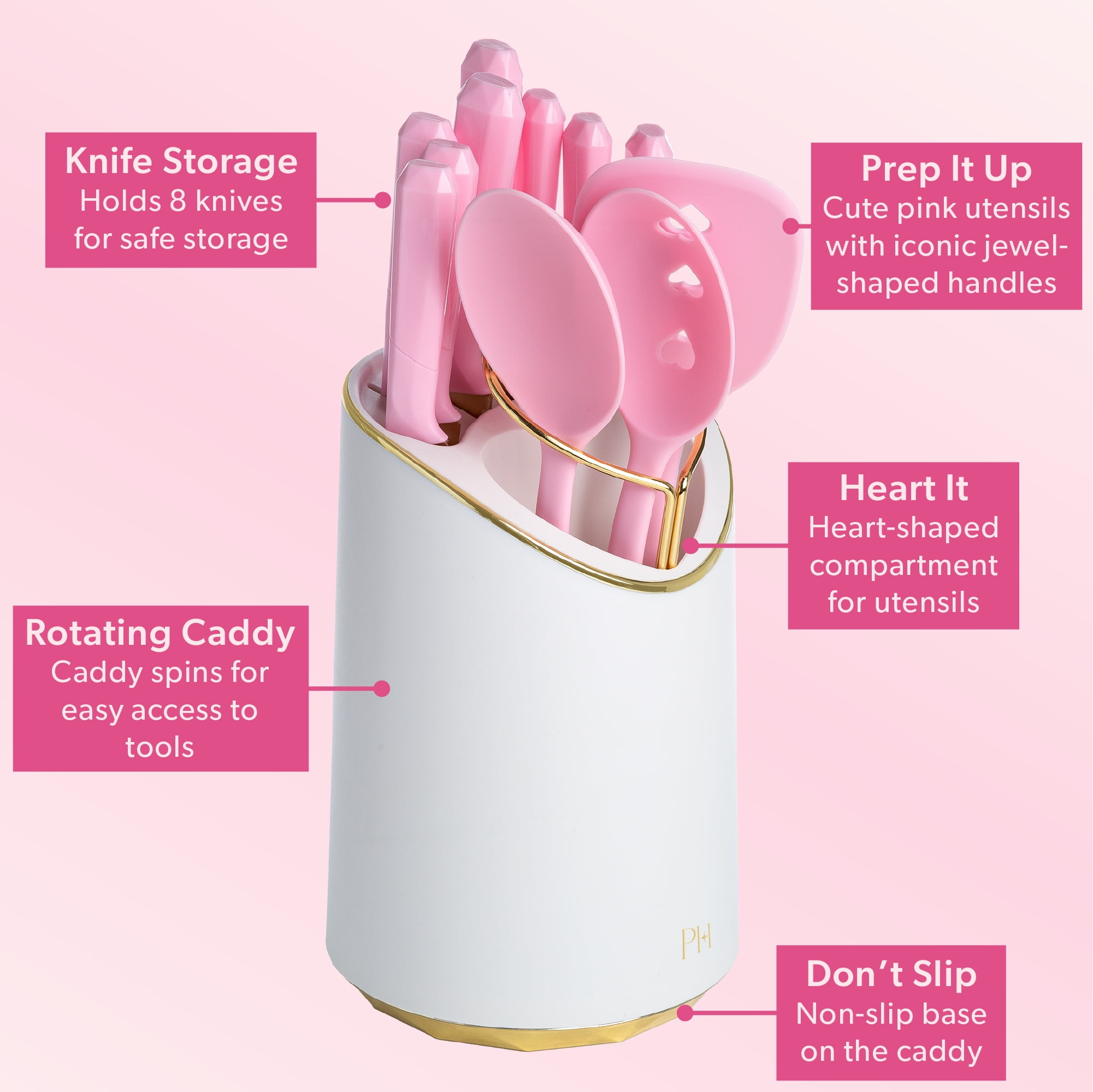 Paris Hilton 12 Piece Knife and Kitchen Utensil Set with Caddy, Pink  (图4) Paris Hilton 12 Piece Knife and Kitchen Utensil Set with Caddy, Pink  (图4)