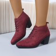 thumbnail image 2 of Xfvqtps Womens British Style Ankle Boots Lace Up Pointed Toe Faux Suede Booties Chunky Heel Shoes Casual Boots Comfortable Flat Heel Boots, 2 of 9