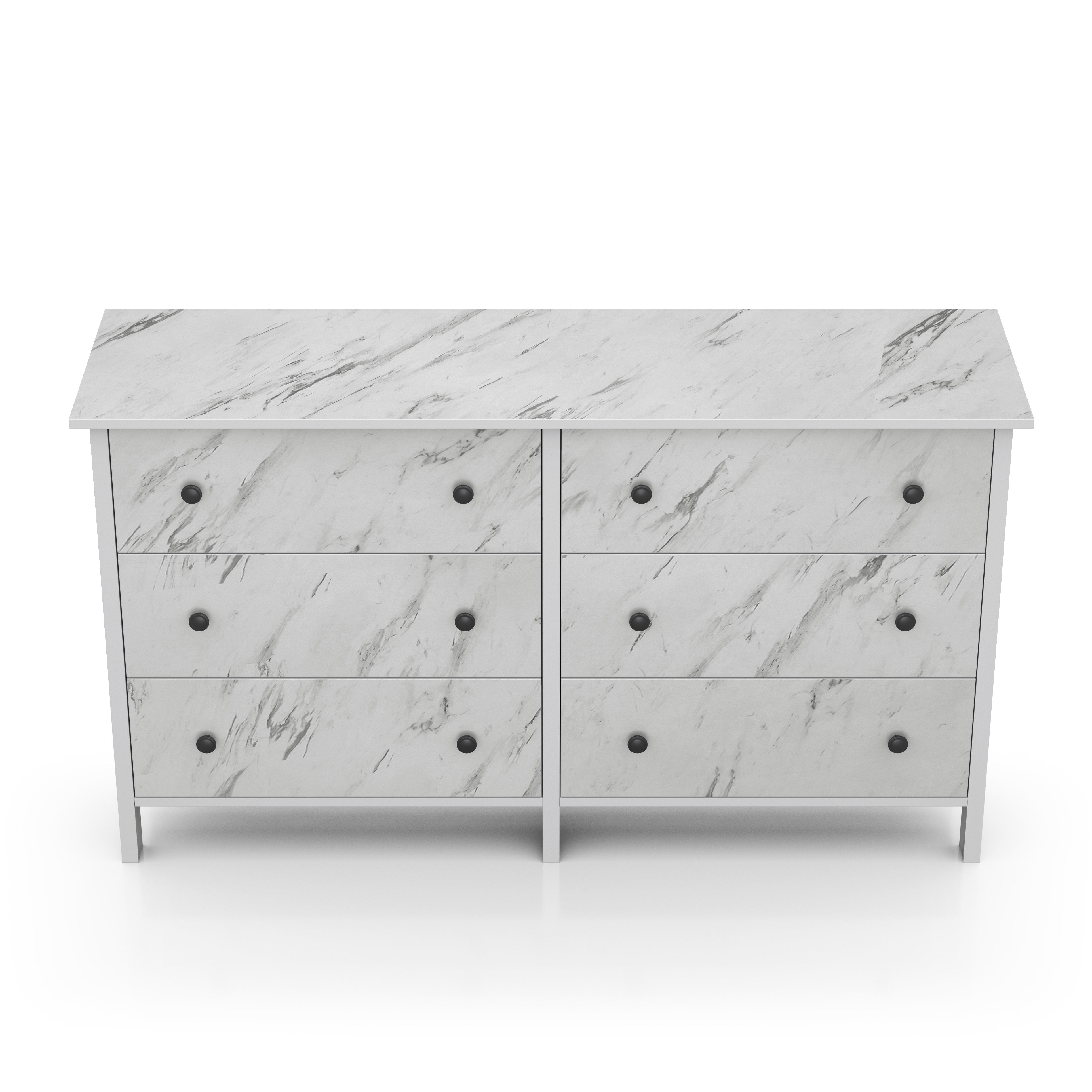 Dora Indoor 6-Drawer Wood White Marble Dresser for Bedroom