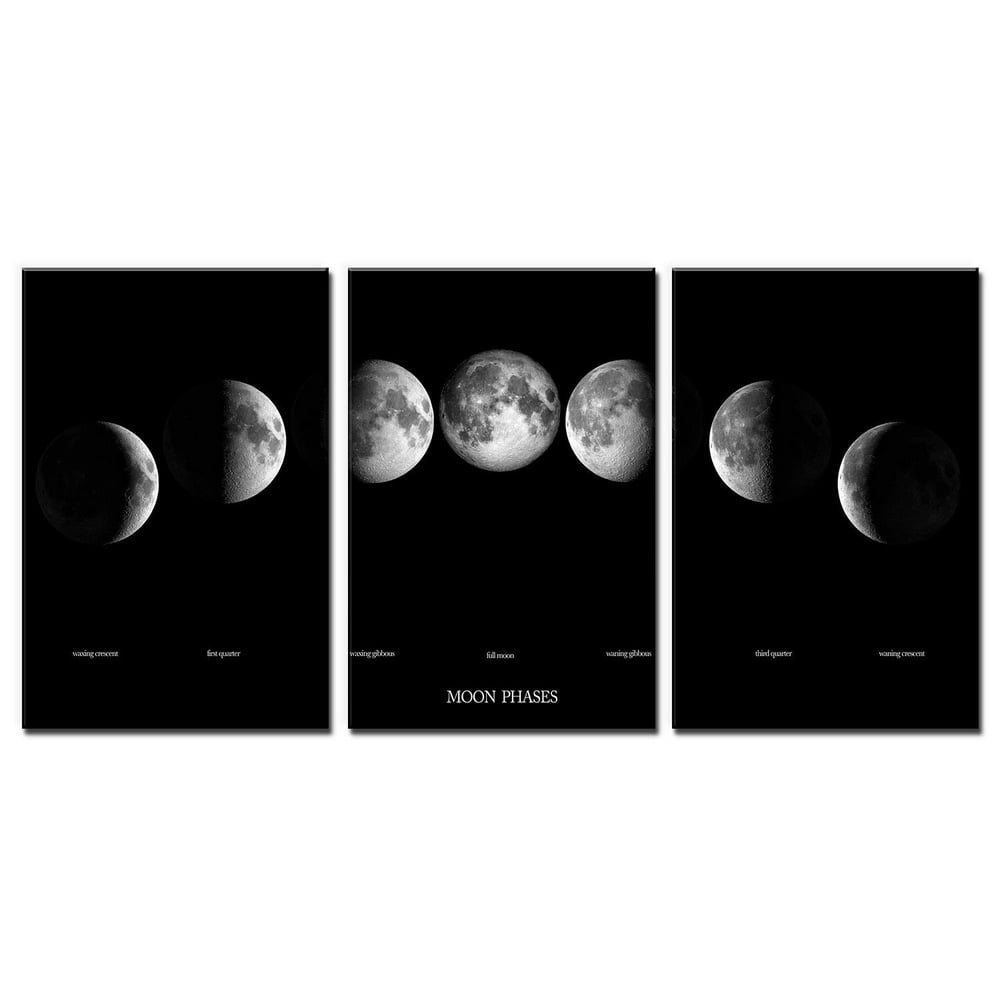 wall26 - 3 Panel Canvas Wall Art - The Moon in Different Lunar Phases