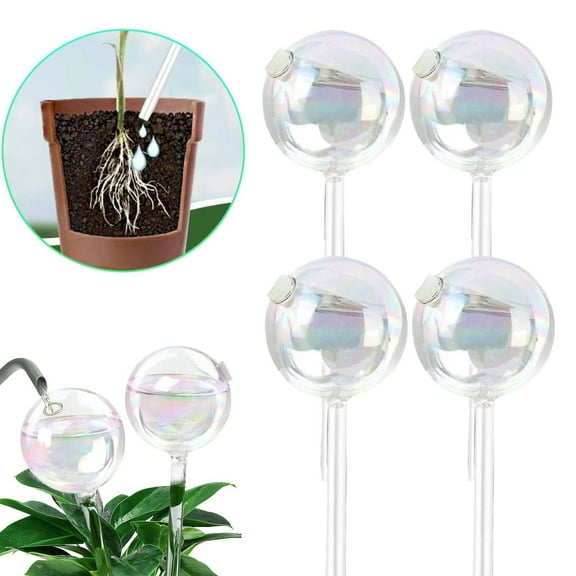EZPXFCI Plant Self Watering Globes Planter Insert Spikes Top Fill Automatic Waterer Devices, 2Pcs Light Iridescent Clear Glass Water Bulbs for Indoor&Outdoor