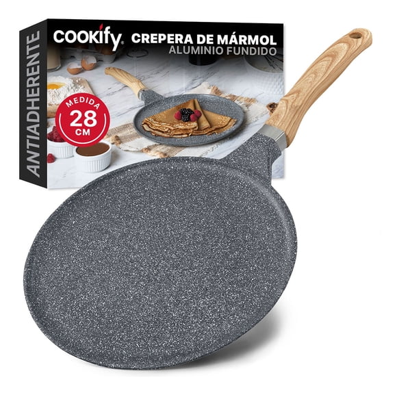 Crepera con Revestimiento Antiadherente de Mármol, Comal de Cocina Cookify (Gris, 28 cm)