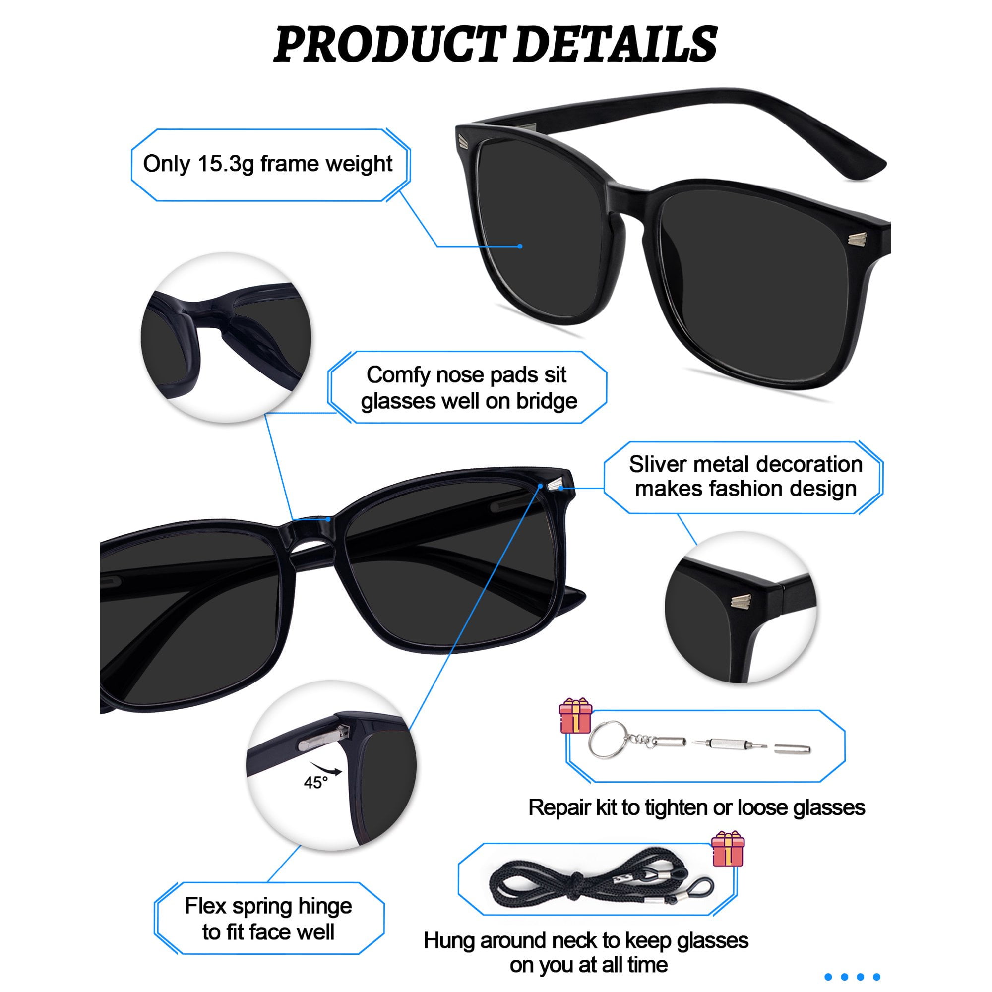 OCCI CHIARI Reading Sunglasses 3.0 Women's Trendy Sun Readers 1.00 1.25 1.50 1.75 2.00 2.25 2.50 2.75 3.00 3.50 4.00 5.00 6.00 (Black) UV Protection Blue Light Blocking Outdoors Arylic Lens