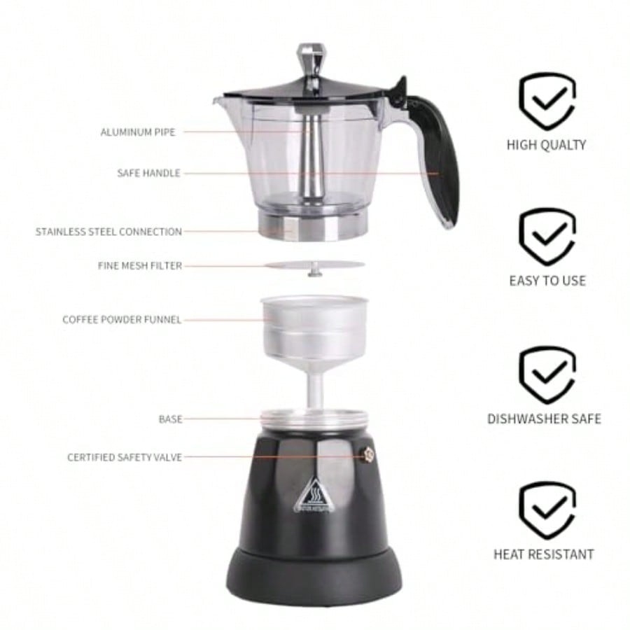 Cuban Coffee Maker 6 or 3cup Electric Espresso Coffee Maker Portable Cafeteras Electricas Modernas Electric Moka Pot with Detachable Base and Overheat Protection Coffee Gift for Home Travel