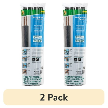 (2 pack) Duck Brand 12 ft. Long Foam Pipe Cover , Fits .75 in. Pipes, Black