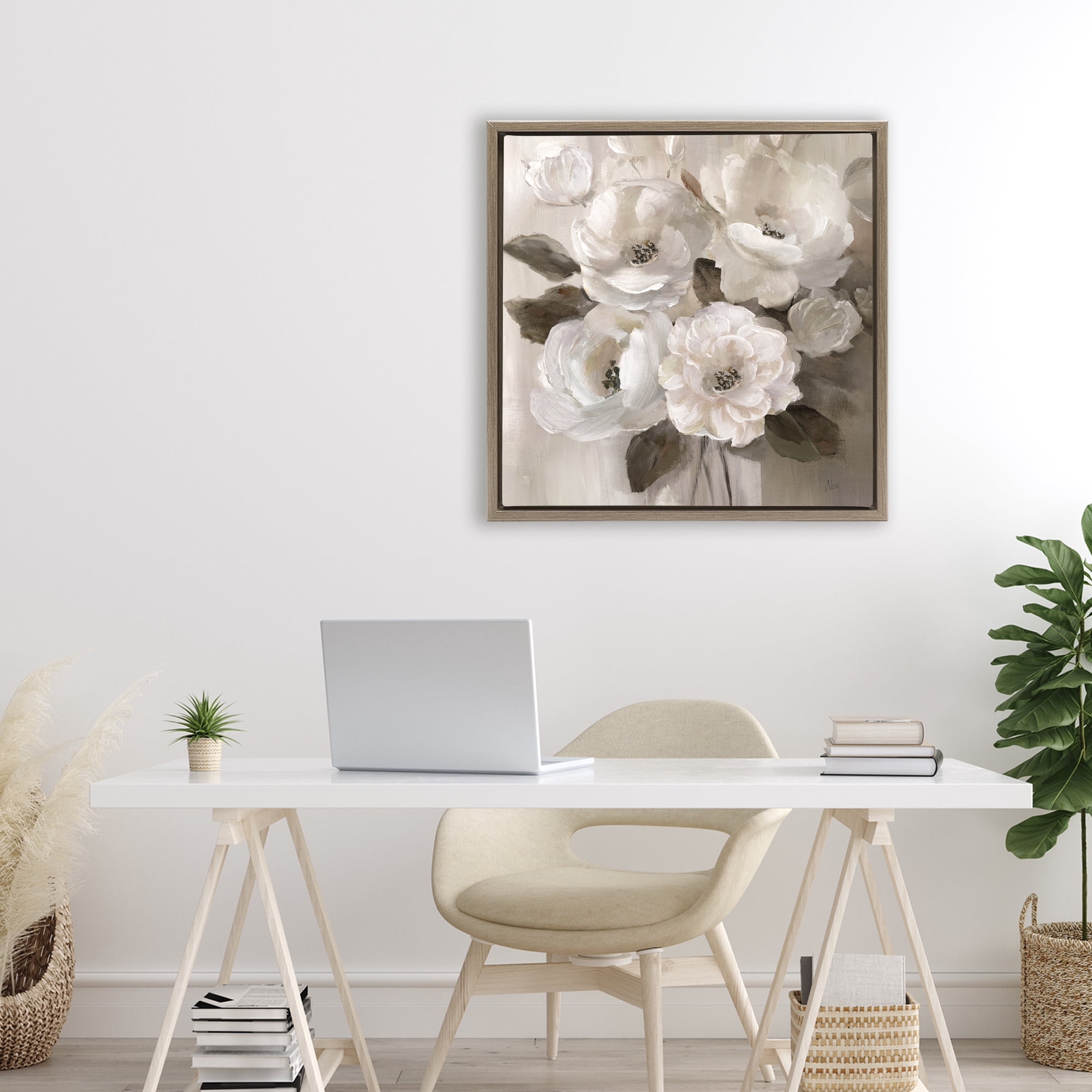 Stupell Industries Ivory Flower Bushel Brown Framed Floater Canvas Wall Art, design by Nan