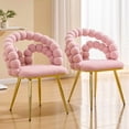 thumbnail image 1 of Juego de 2 Sillas de comedor de terciopelo de cadena de bola de silla de burbuja hinchada amarilla con piernas de oro, sillas modernas tapizadas de acento para el comedor y la cocina, 1 of 5