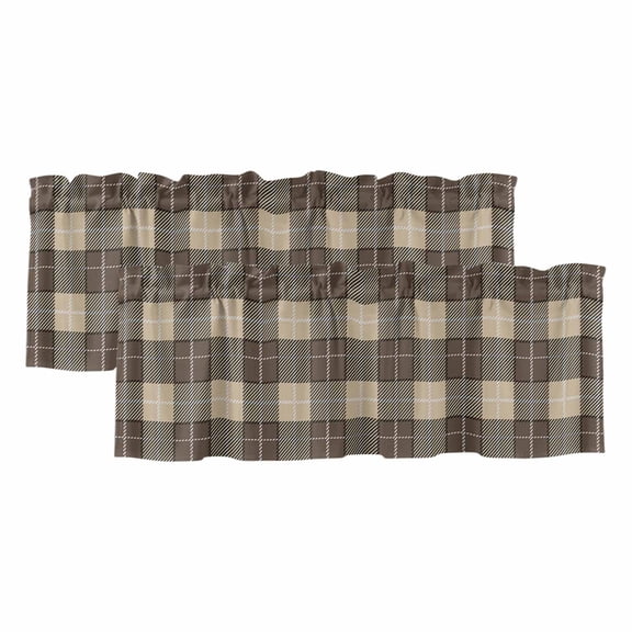 2 Pack Brown Buffalo Valance for Window Lattice Kitchen Valance Rod Pocket Short Curtain Topper Decorative Window Treatment for Living Room Bedroom 60"x18"