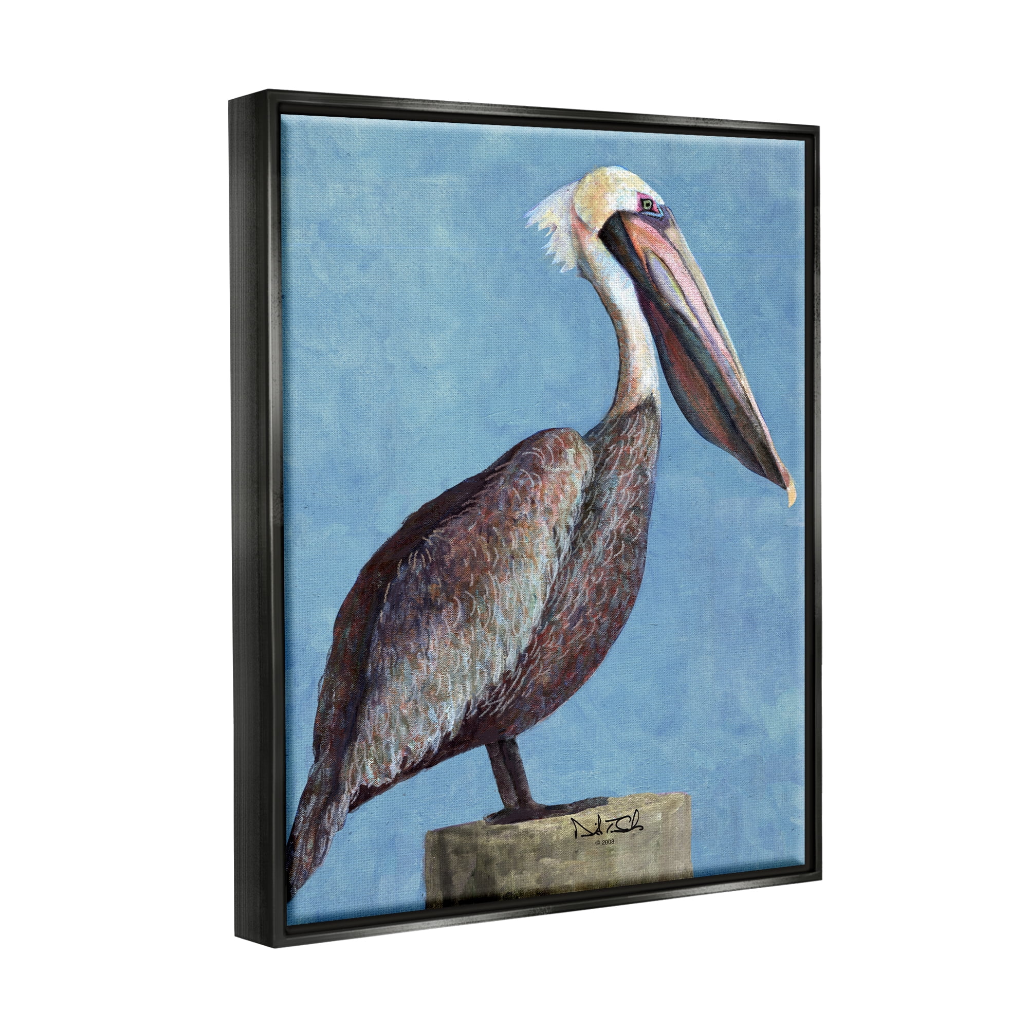 Stupell Industries Blue Pelican Portrait Animals & Insects Painting Black Floater Framed Art Print Wall Art, 25 x 31