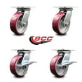 thumbnail image 2 of 6 Inch Poly on Aluminum Swivel Caster Set with Roller Bearings 2 Brakes SCC, 2 of 2