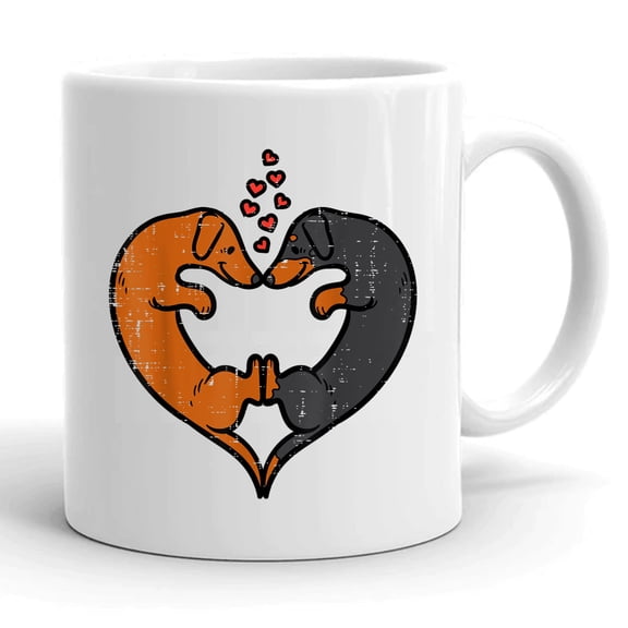 Valentines Day Dachshund Dogs Heart Wiener Dog Mom Dad Dogs Lover Owner Gift Ceramic Mug 11oz (White;11oz)