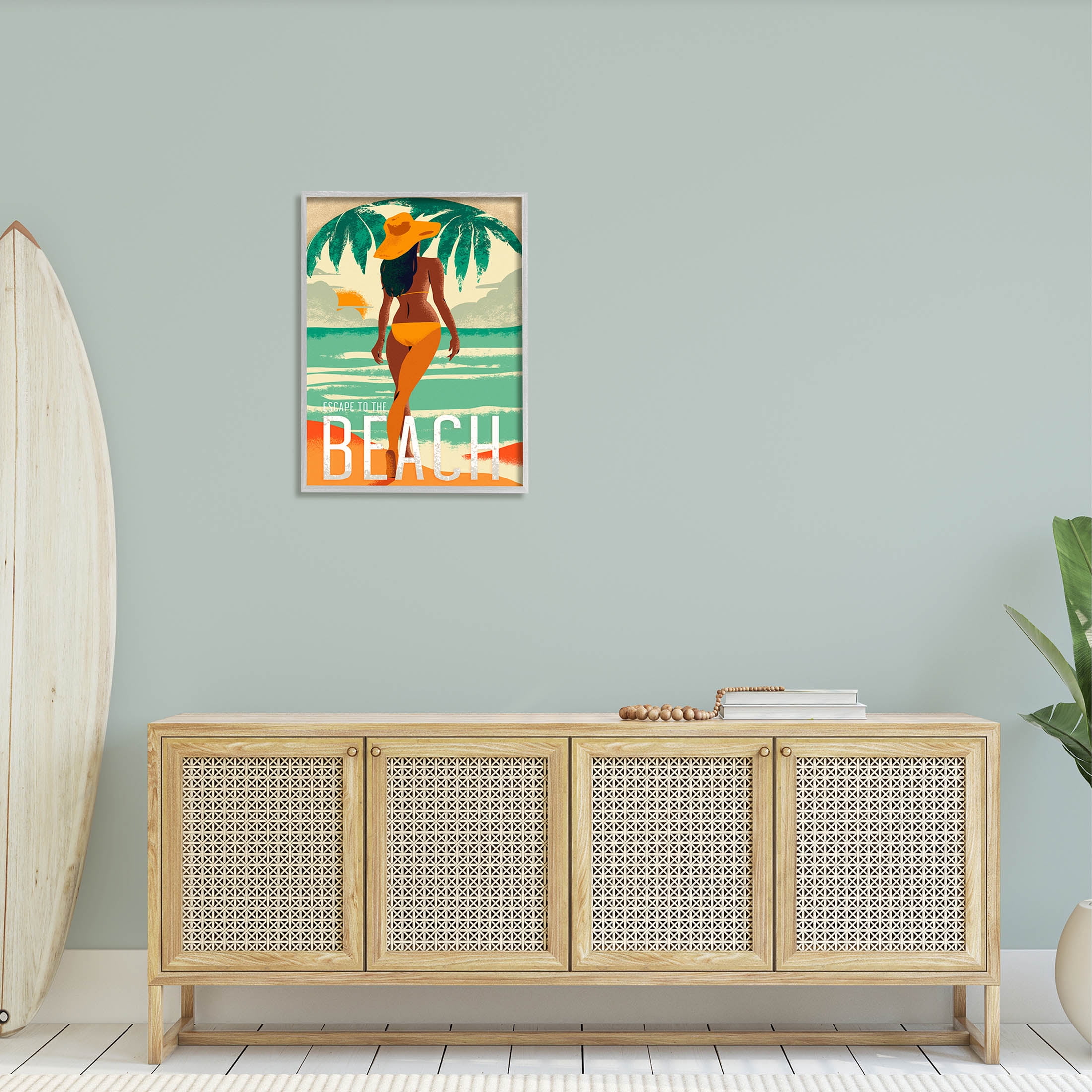 Stupell Industries Escape to Beach Vacation Graphic Art Gray Framed Art Print Wall Art, Design by Ziwei Li