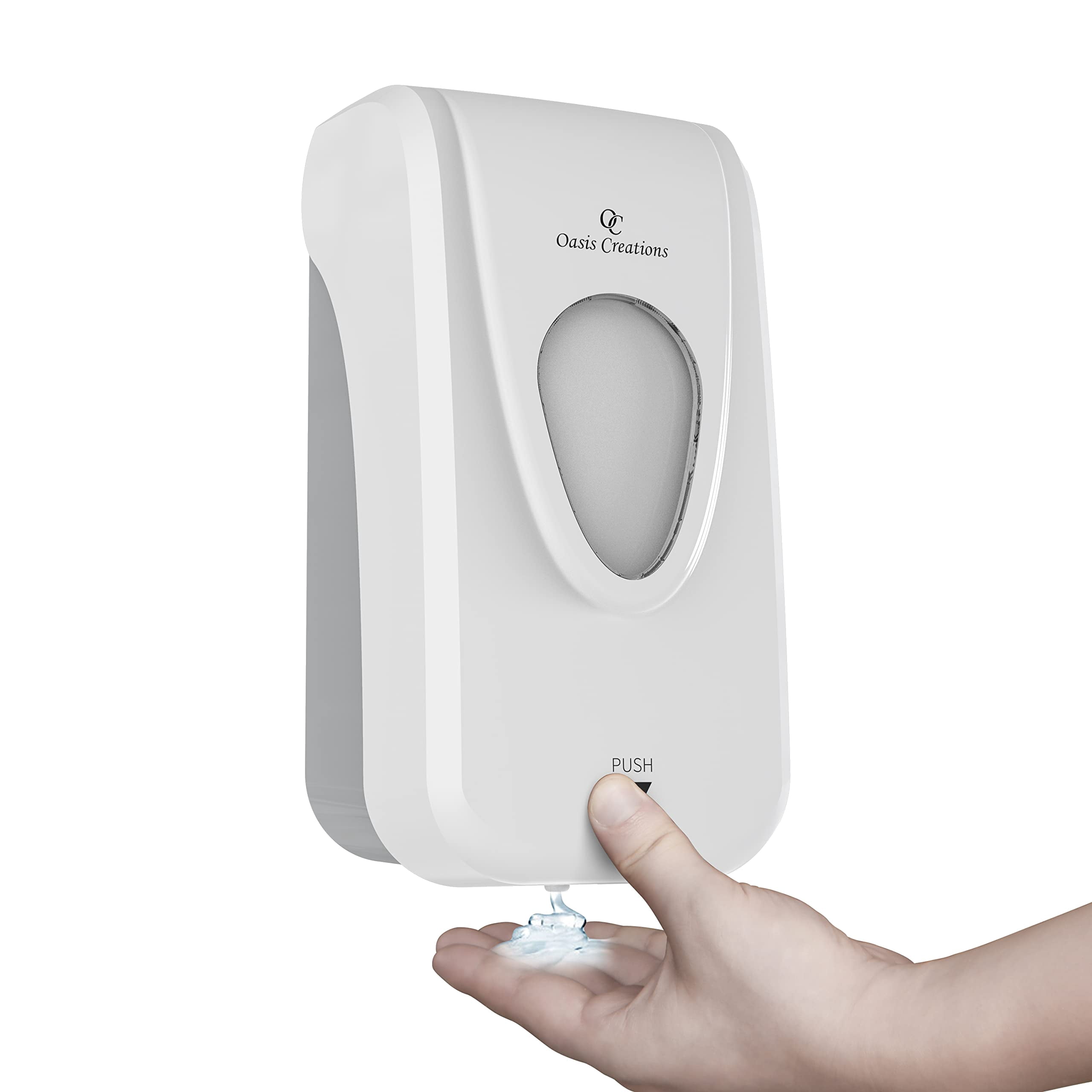 Oasis Creations Manual Soap and Hand Sanitizer Dispenser, Soap/Lotion/Gel, Wall Mount, 1000ml/33oz. Commercial or Residential – White - Case of 30