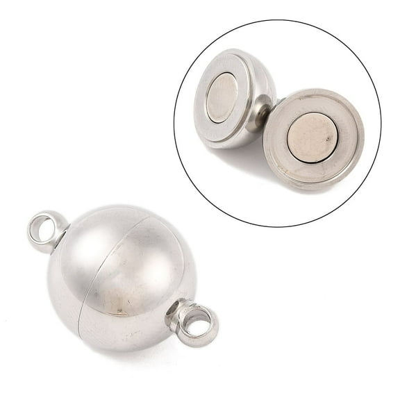Non-304 Stainless Steel Magnetic Clasps Round Stainless Steel Color 21x14mm Hole: 2mm DIY