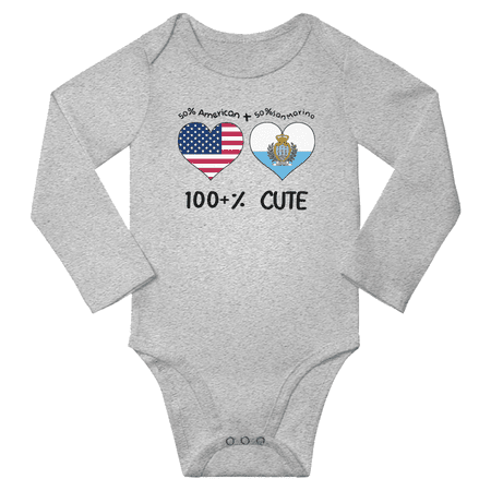

50% American + 50% San Marino = 100+% Cute Baby Long Slevve Bodysuits Unisex Gifts (Gray 18-24 Months)