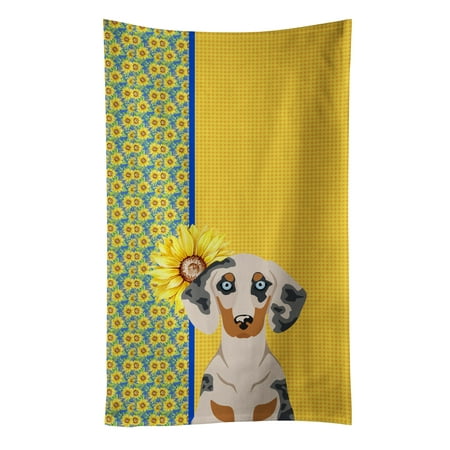 

Summer Sunflowers Cream Dapple Dachshund Kitchen Towel 15 in x 25 in
