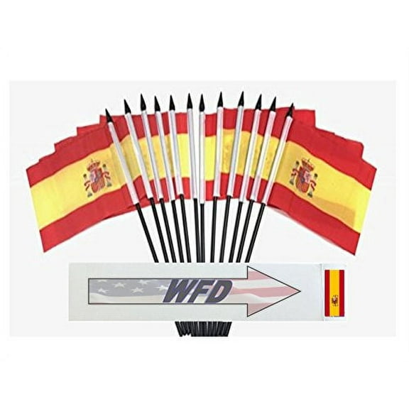 Pack of 12 4"x6" Spain Polyester Miniature Office Desk & Little Table Flags, 1 Dozen 4"x 6" Spanish Small Mini Hand Waving Stick Flags