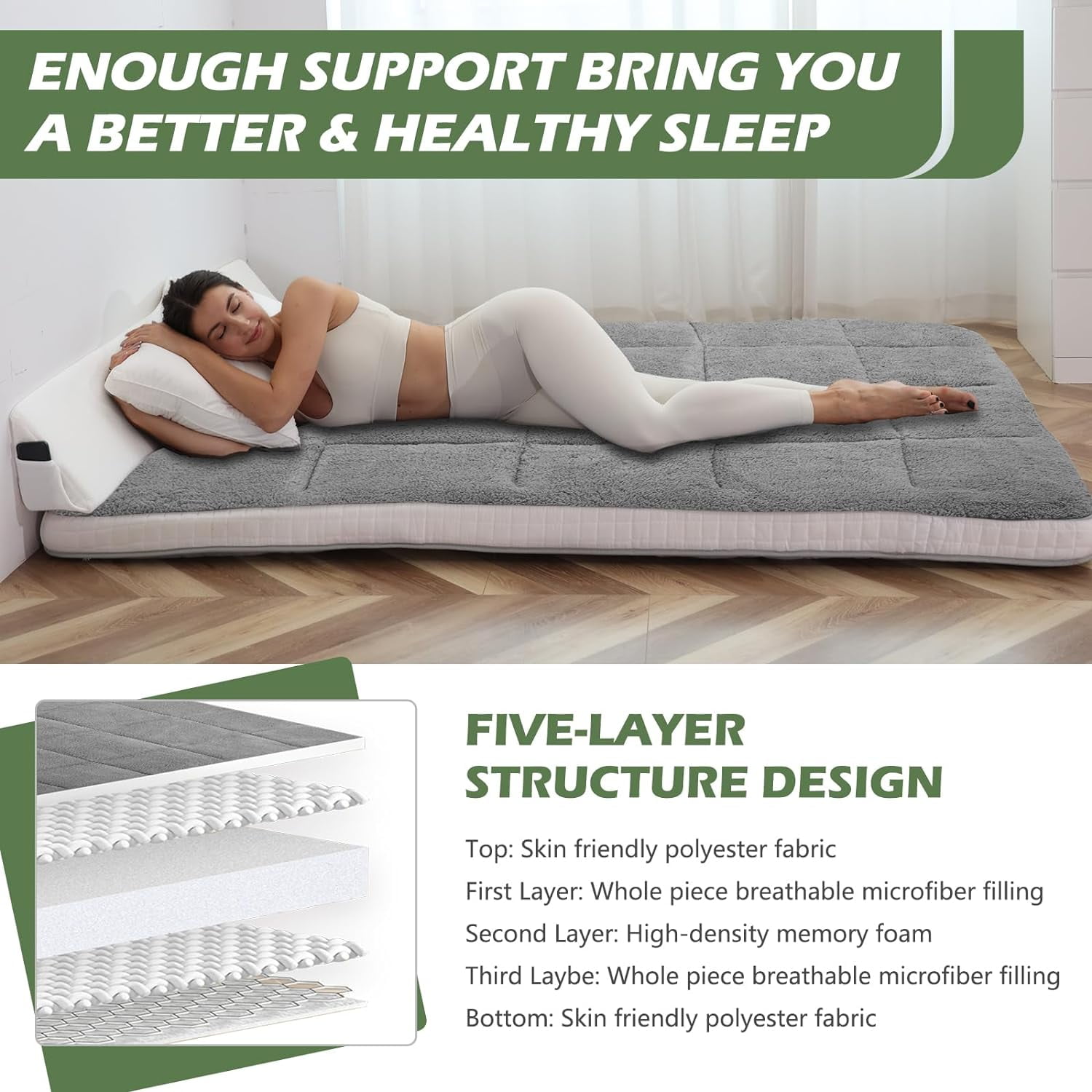 Slsy Winter Fleece Japanese Futon Floor Mattress, 4" Thick Fluffy Plush Reversible Shaggy Mattress, Cozy Sherpa Folding Roll Up Mattress, Fuzzy Faux Fur Sleeping Pad