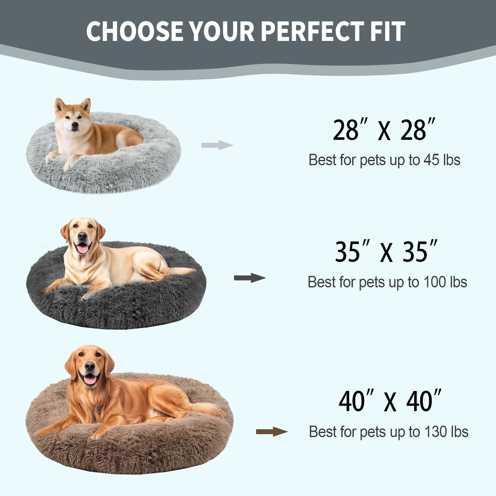 Katieovy Dog Bed for Large Dogs,Fluffy Calming Donut Dog Beds,28 inch Washable Plush Round Dog Mat with Non-Slip Bottom,Gray