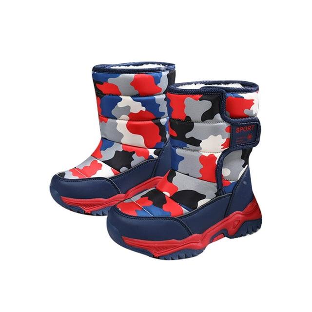 Woobling Boys Non-Slip Mid Calf Boots Outdoor Platform Snow Boot Breathable Red 1Y