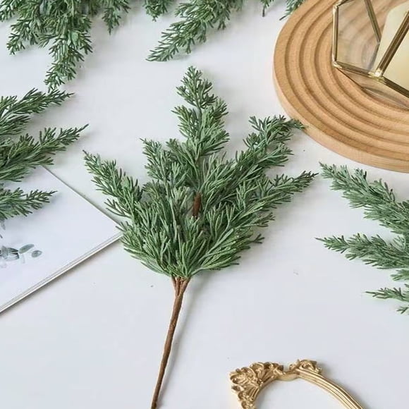 Rvkxad 14 Inch Artificial Pine Branches, Bendable Green for Christmas Wreath Decor, Fake Pine Branches, Holiday Greenery