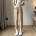 thumbnail image 2 of TEAJOPSUU Women's Maternity Pants Over The Belly Pregnancy Pants Pull-On Cropped Pants Stretchy Elastic Waist Loose Wide Leg Lounge Trousers with Pockets B-Khaki, 2 of 4