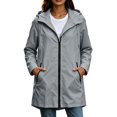 thumbnail image 2 of BRGZLK Long Rain Jacket for Women Zip Up Lightweight Waterproof Raincoat with Hood Outdoor Windbreaker Trench Coats with Pockets for Hiking Travel Gray XL, 2 of 8