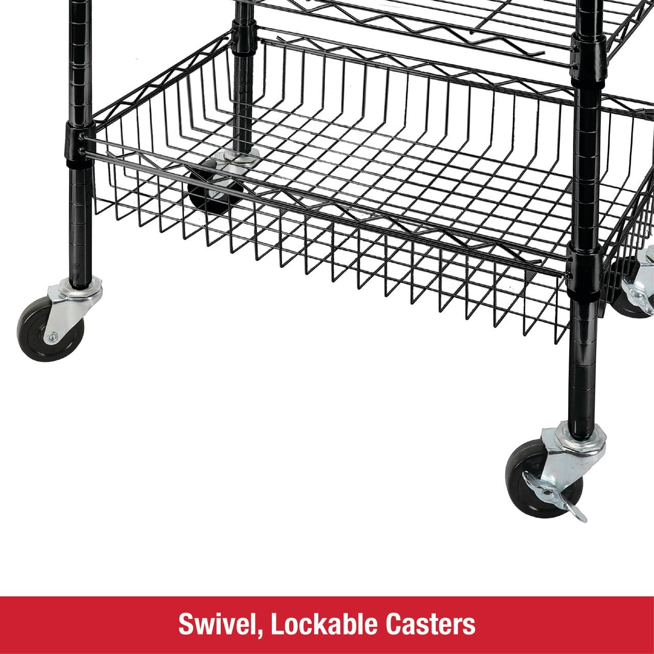 唐草3段メタルスタンド&ワイヤートレー（黒） Rubbermaid 3-Tier Heavy Duty Black Rolling Utility Cart with Solid