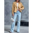 thumbnail image 4 of Women Long Sleeve Double Breasted Notched Lapel Casual Loose Fit Cropped Trench Jackets with Pockets Khaki S, 4 of 8