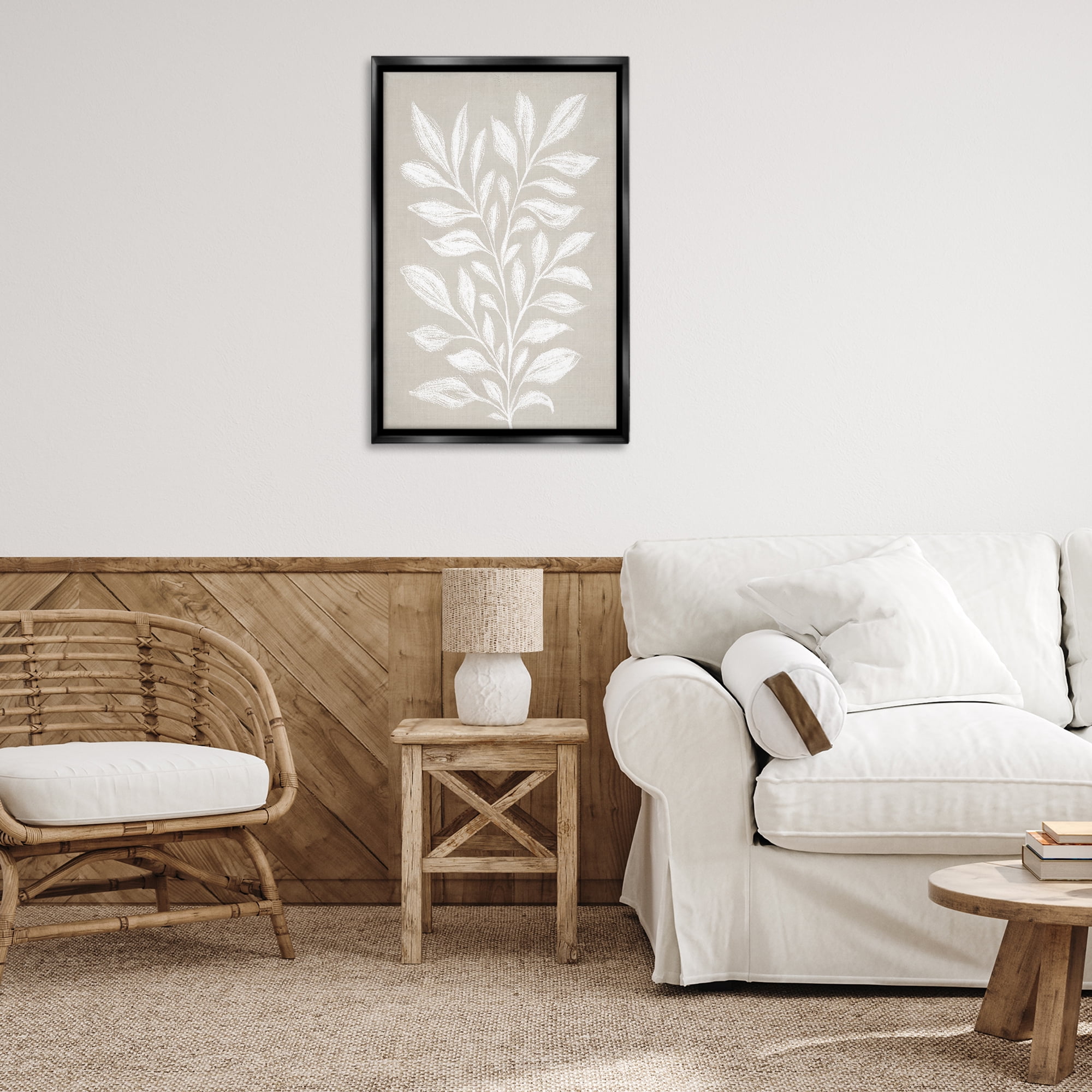 Stupell Industries Chalk Sketch Leaves Plants & Flowers Painting Black Floater Framed Canvas Art Print Wall Art, 21 x 31